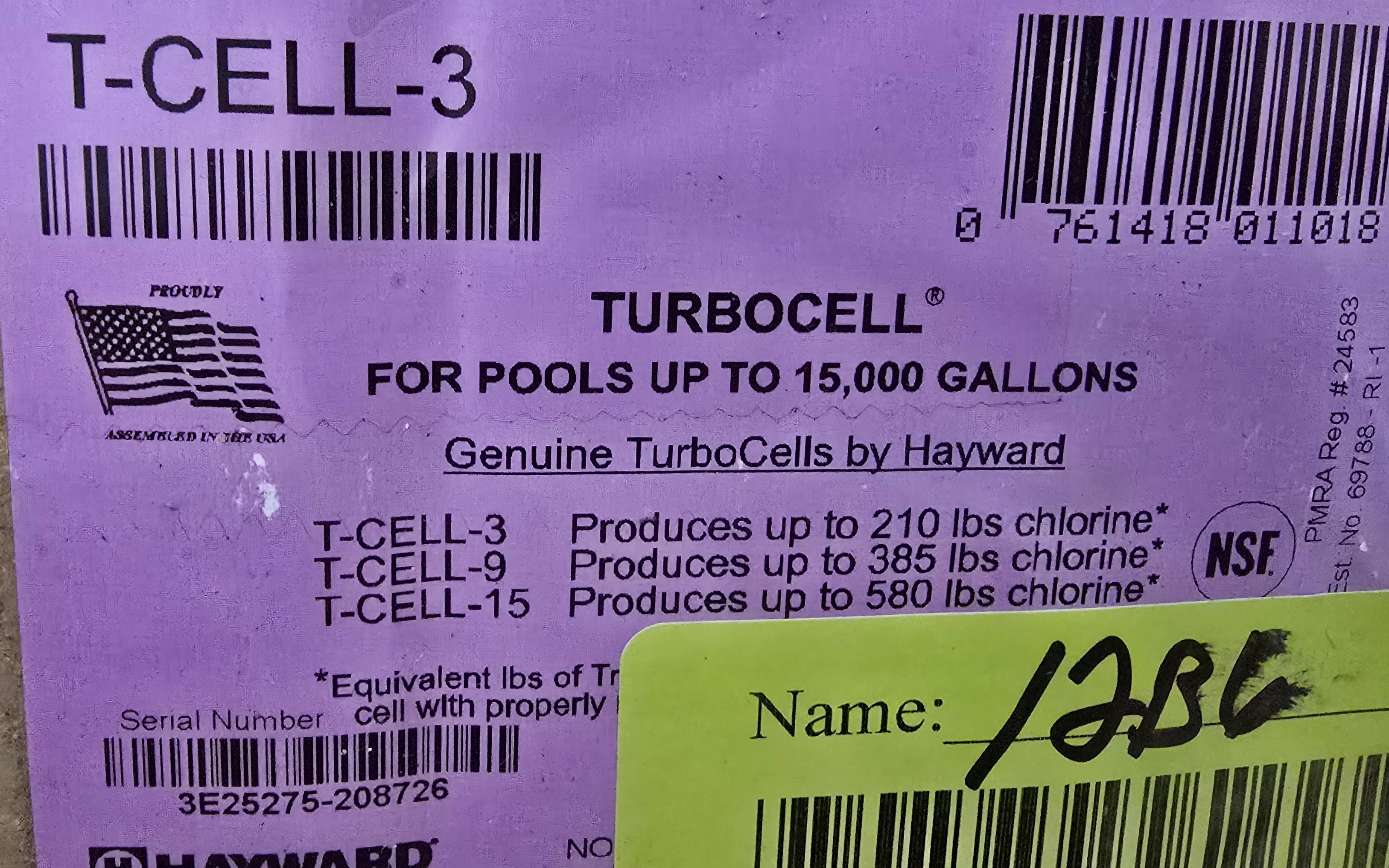 Hayward T-CELL-3 TURBOCELL product identification label