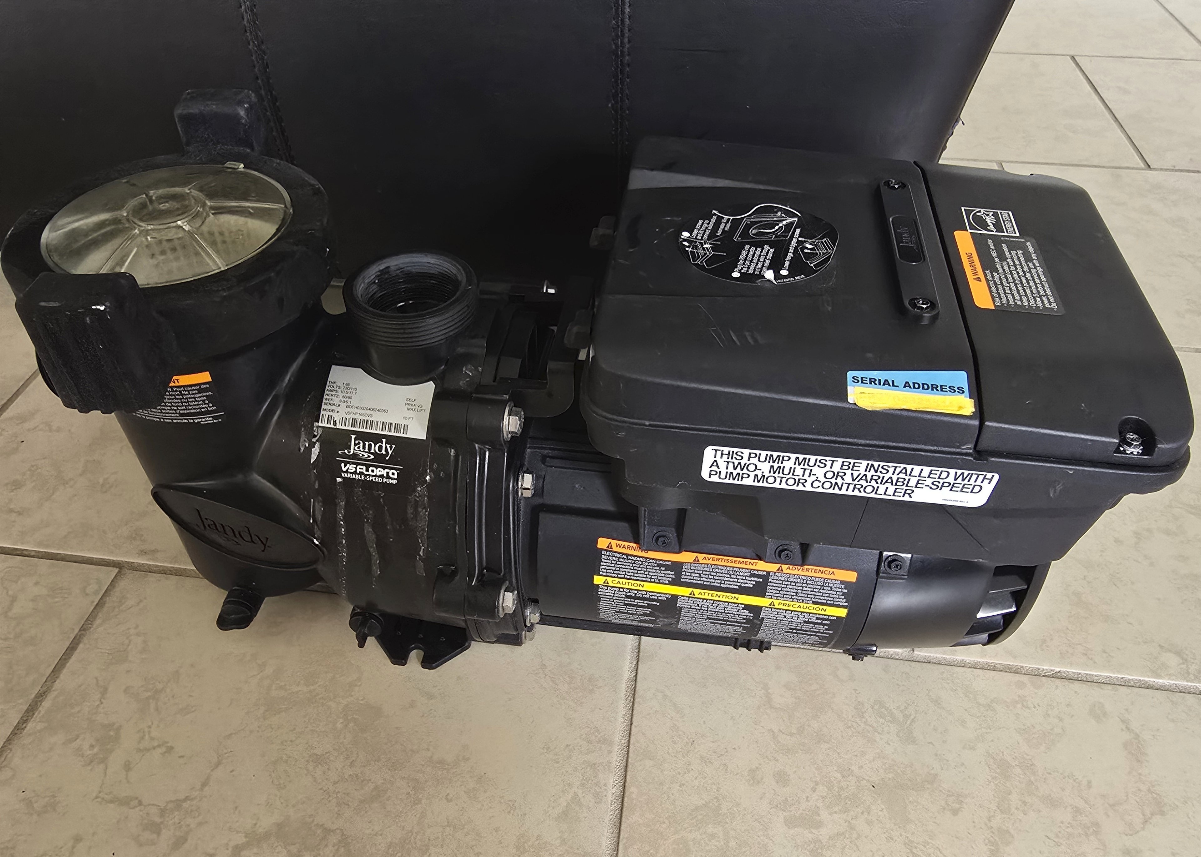 Jandy VS FloPro DV2A 1.85 HP variable speed pump left side view
