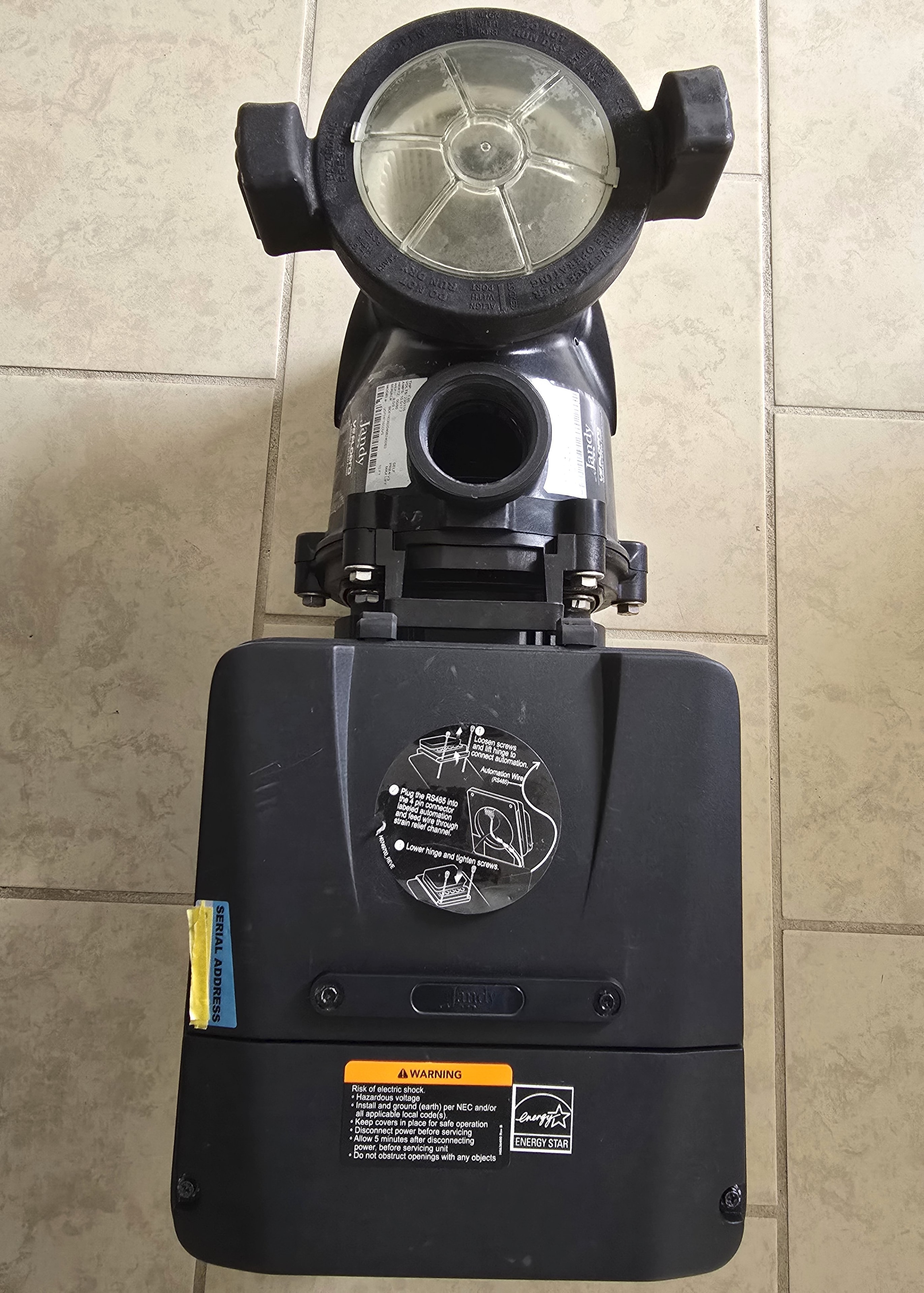 Jandy VS FloPro DV2A 1.85 HP pump top view showing basket lid and pump body