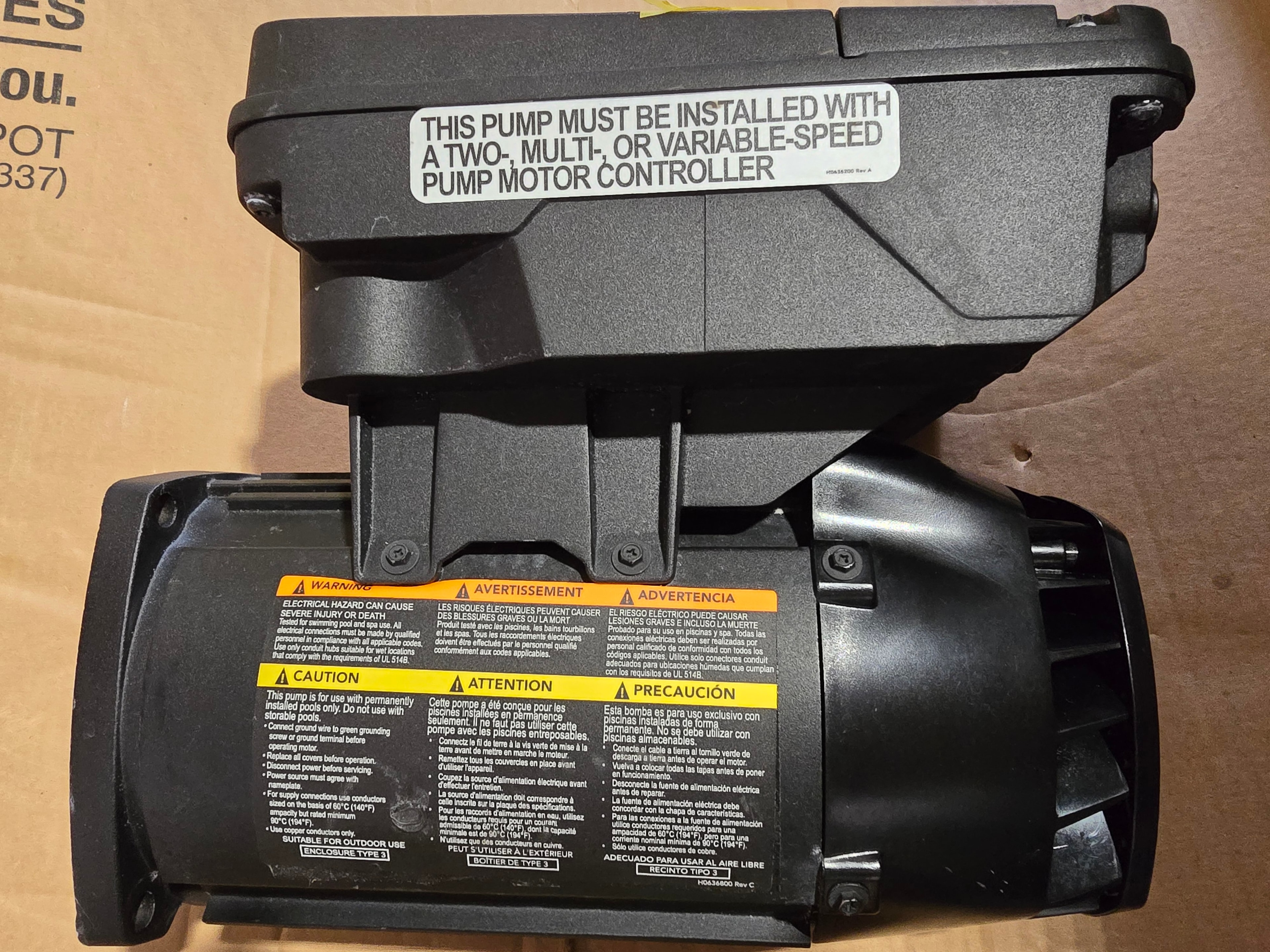 Jandy VS FloPro DV2A left side with multi-language warning labels