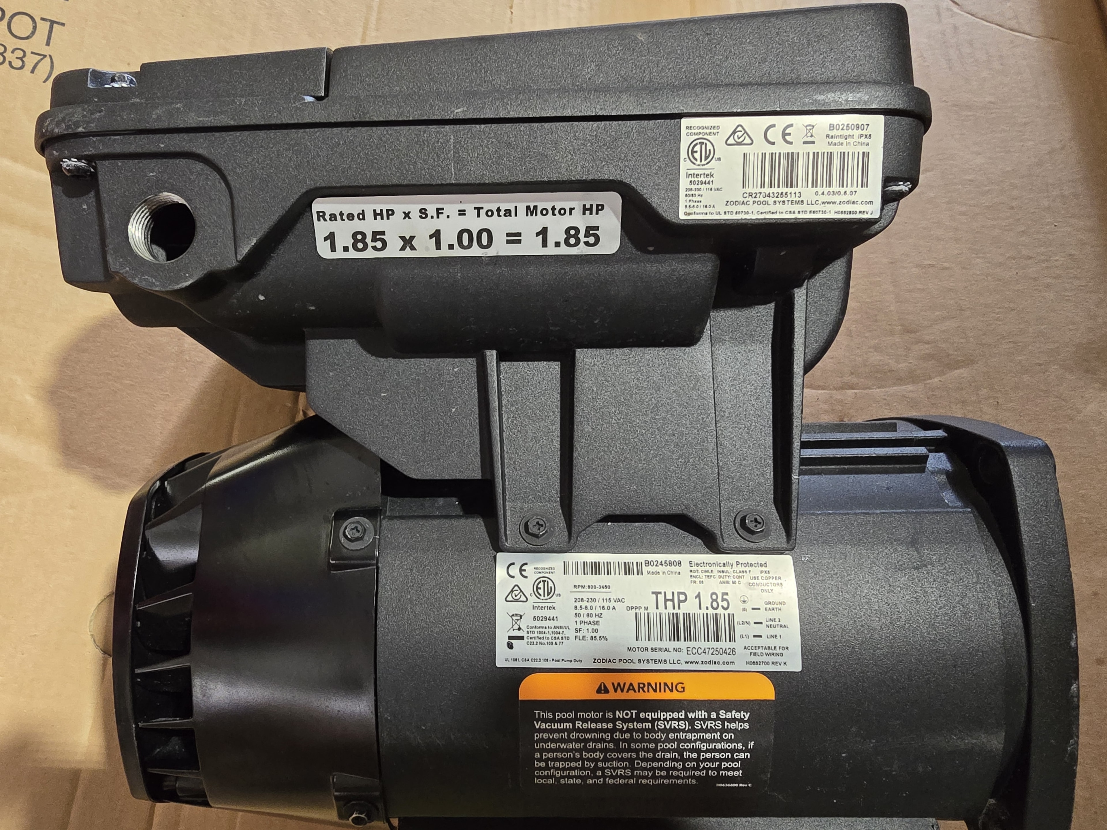 Jandy R0856200 FloPro 1.85 HP Motor & Drive Kit — HOT SWAP (DV2A)