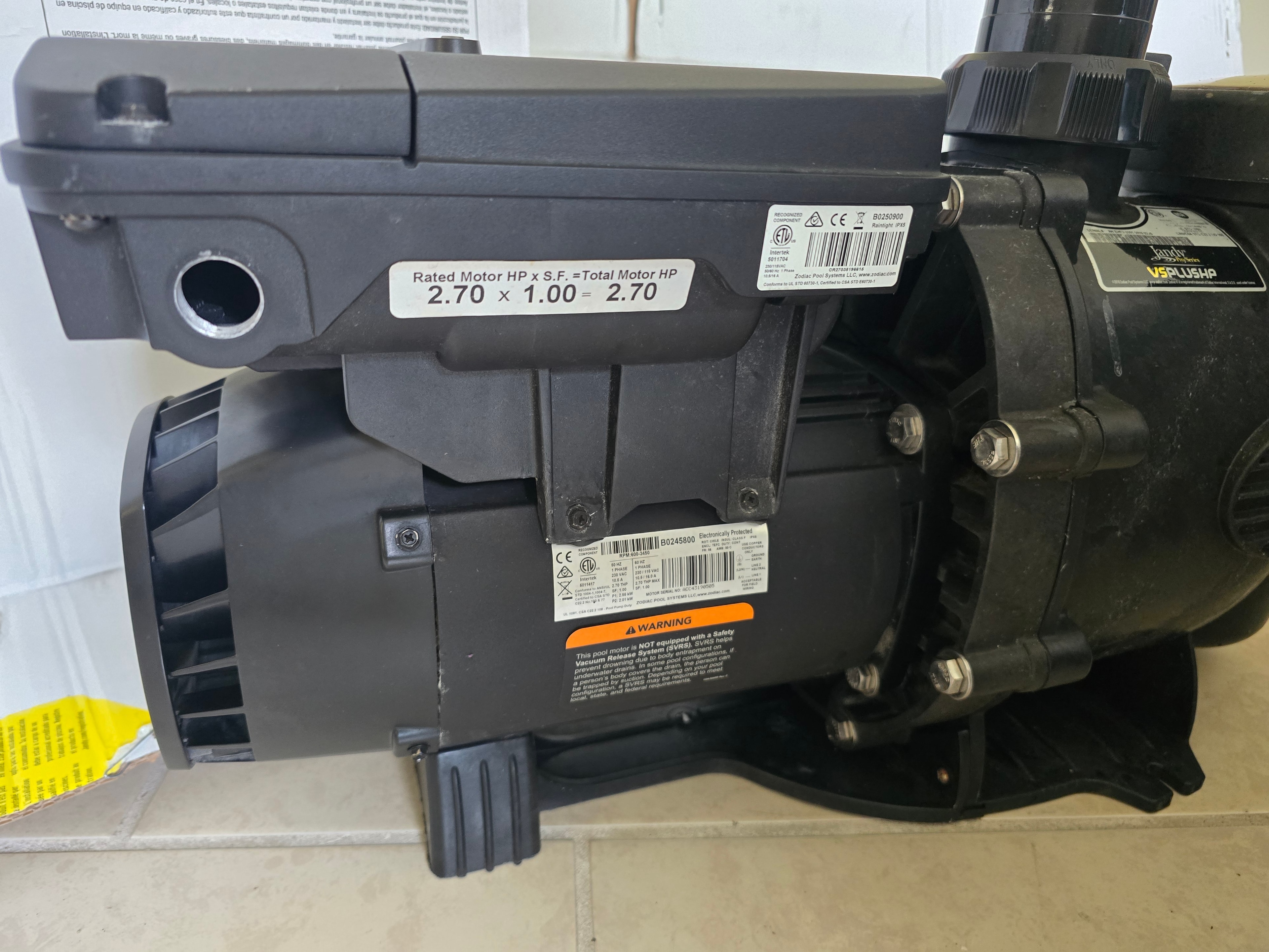 Jandy VS PlusHP VSPHP270DV2A pool pump main view