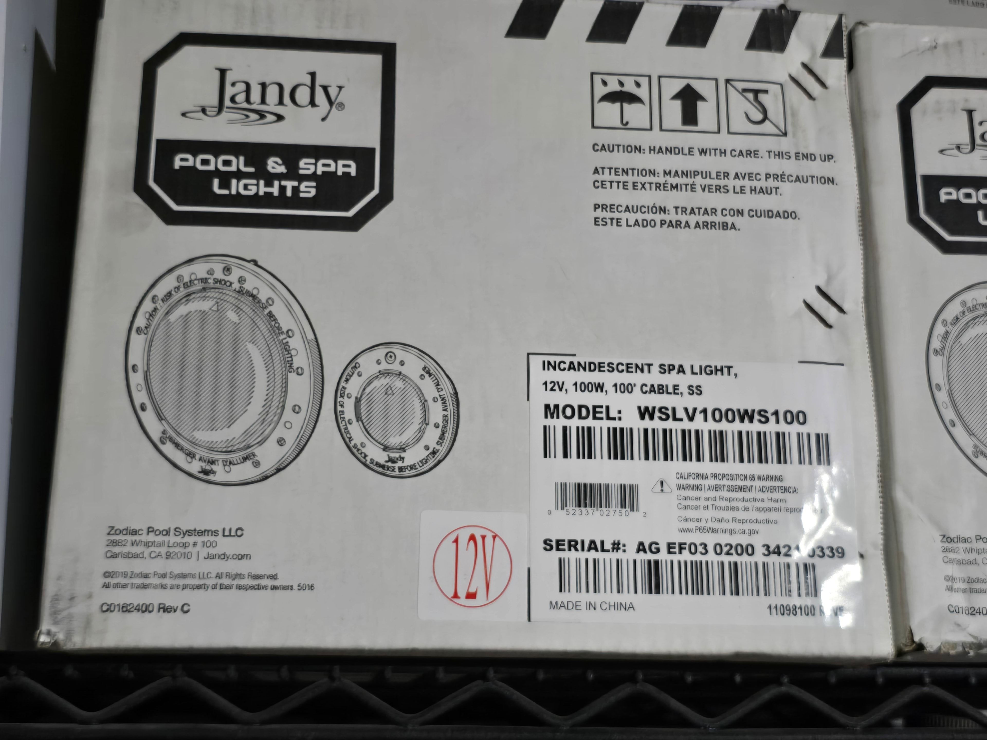 Jandy WSLV100WS100 Incandescent Spa Light — 100W, 12V, 100 ft Cord, S.S. Face Ring