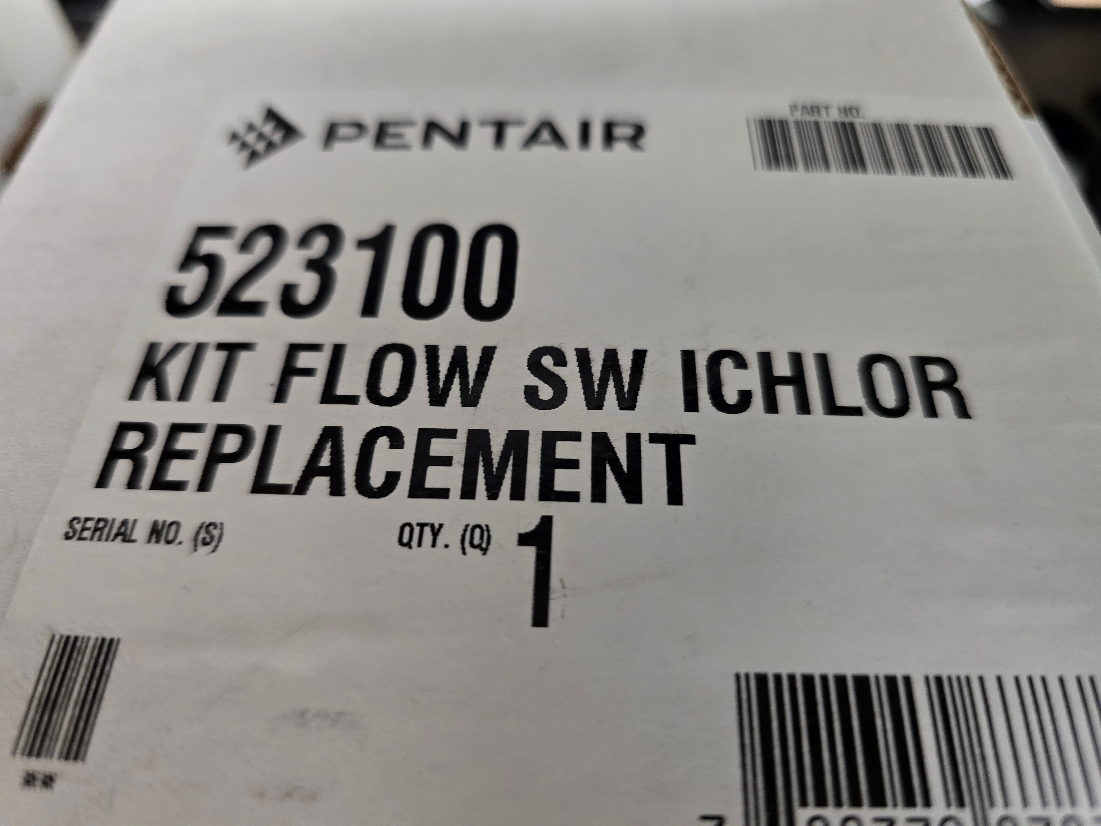 Pentair 523100 iChlor flow switch replacement kit box label