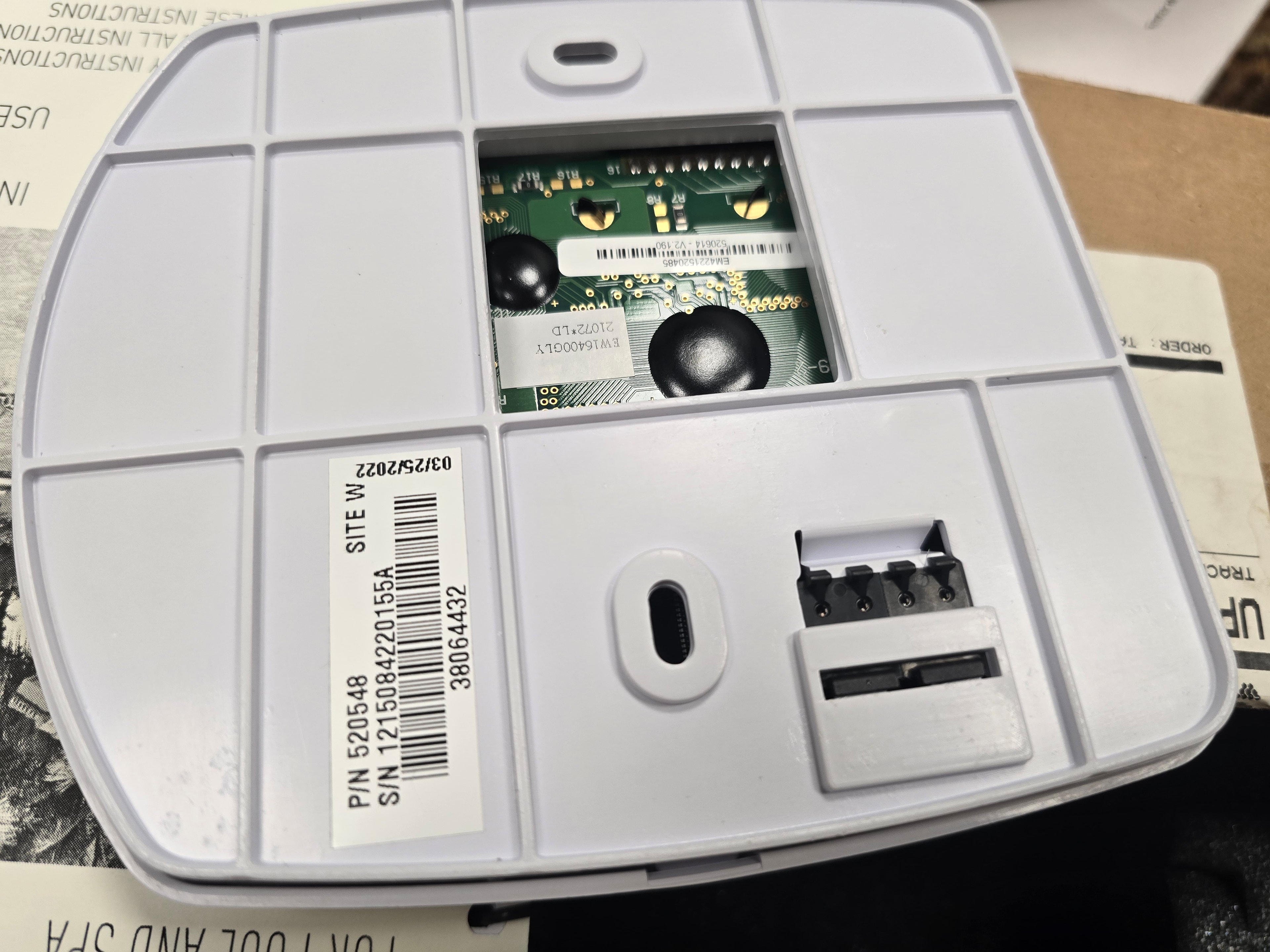 Back of Pentair EasyTouch 4-Circuit Indoor Control Panel 520548 showing wiring connection area and product label