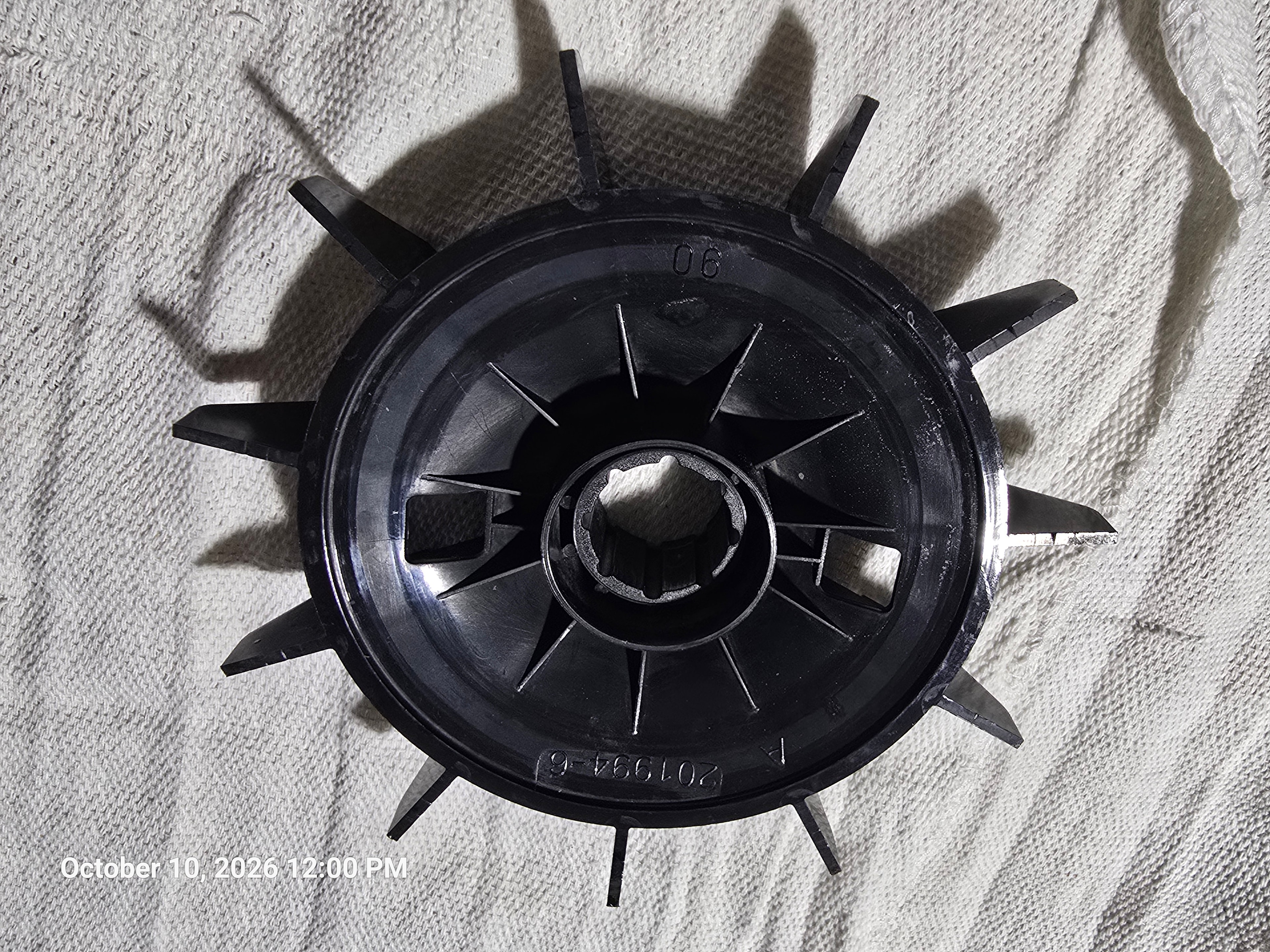 Pentair IntelliFlo cooling fan 201994-6 — rear hub side showing part number stamp
