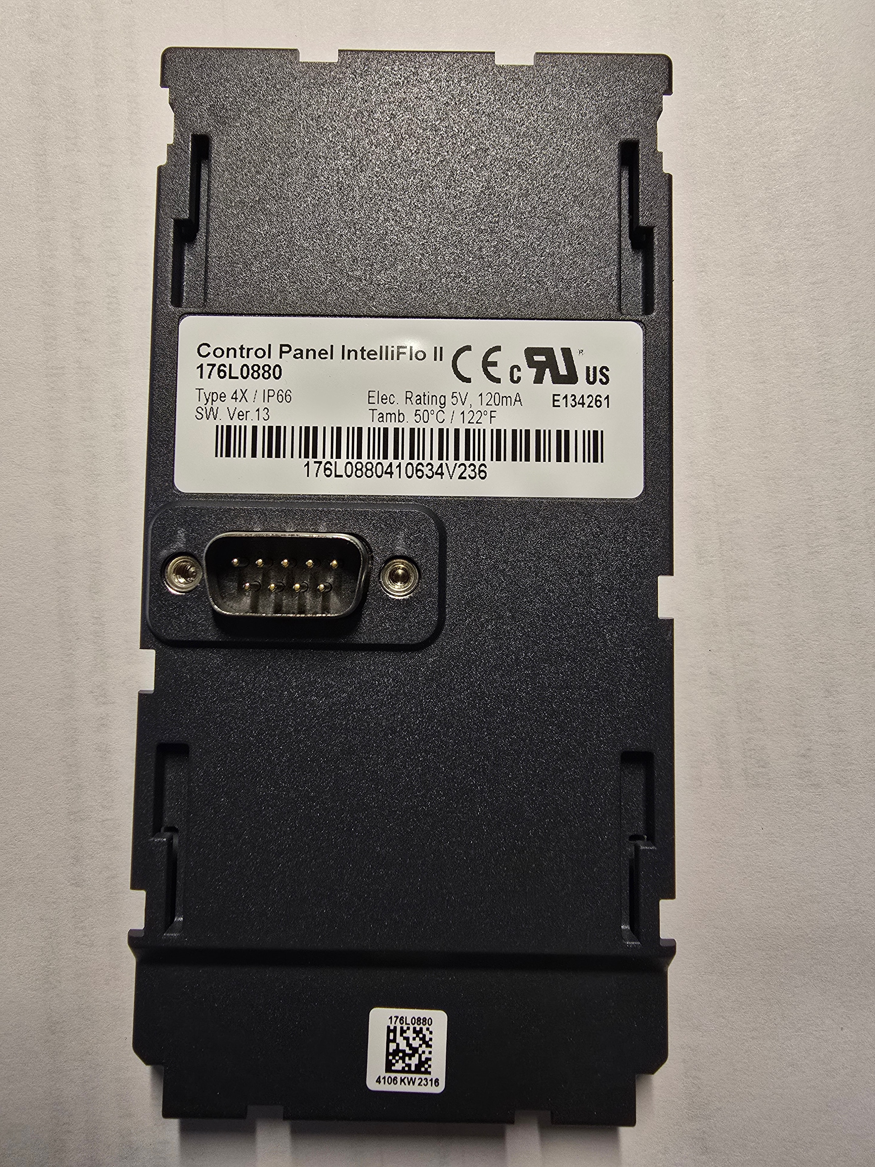 Pentair IntelliFlo II control board back — part number 176L0880, DB9 connector, IP66 rated