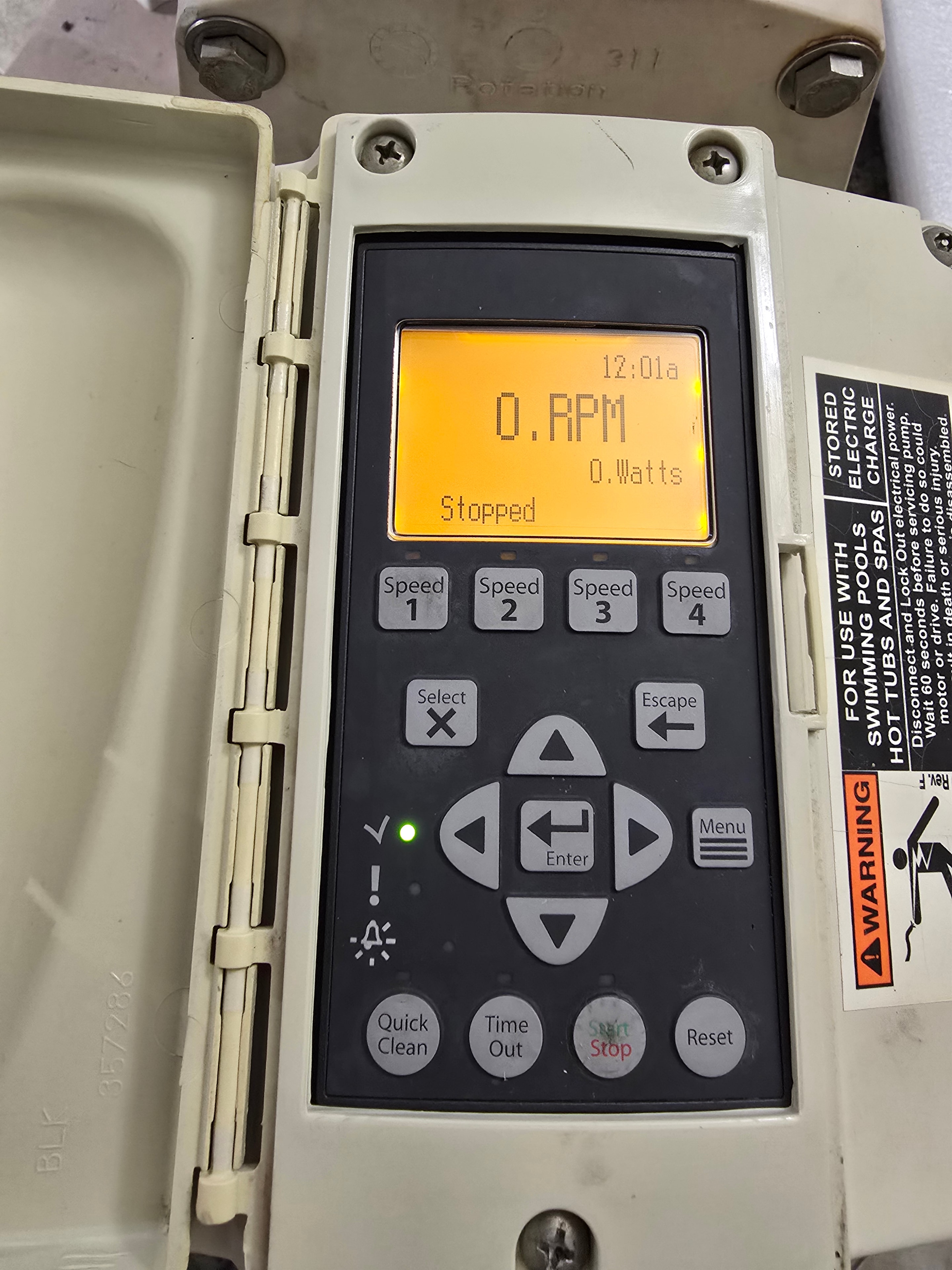 Pentair IntelliFlo VS 011018 LCD controller and keypad close-up