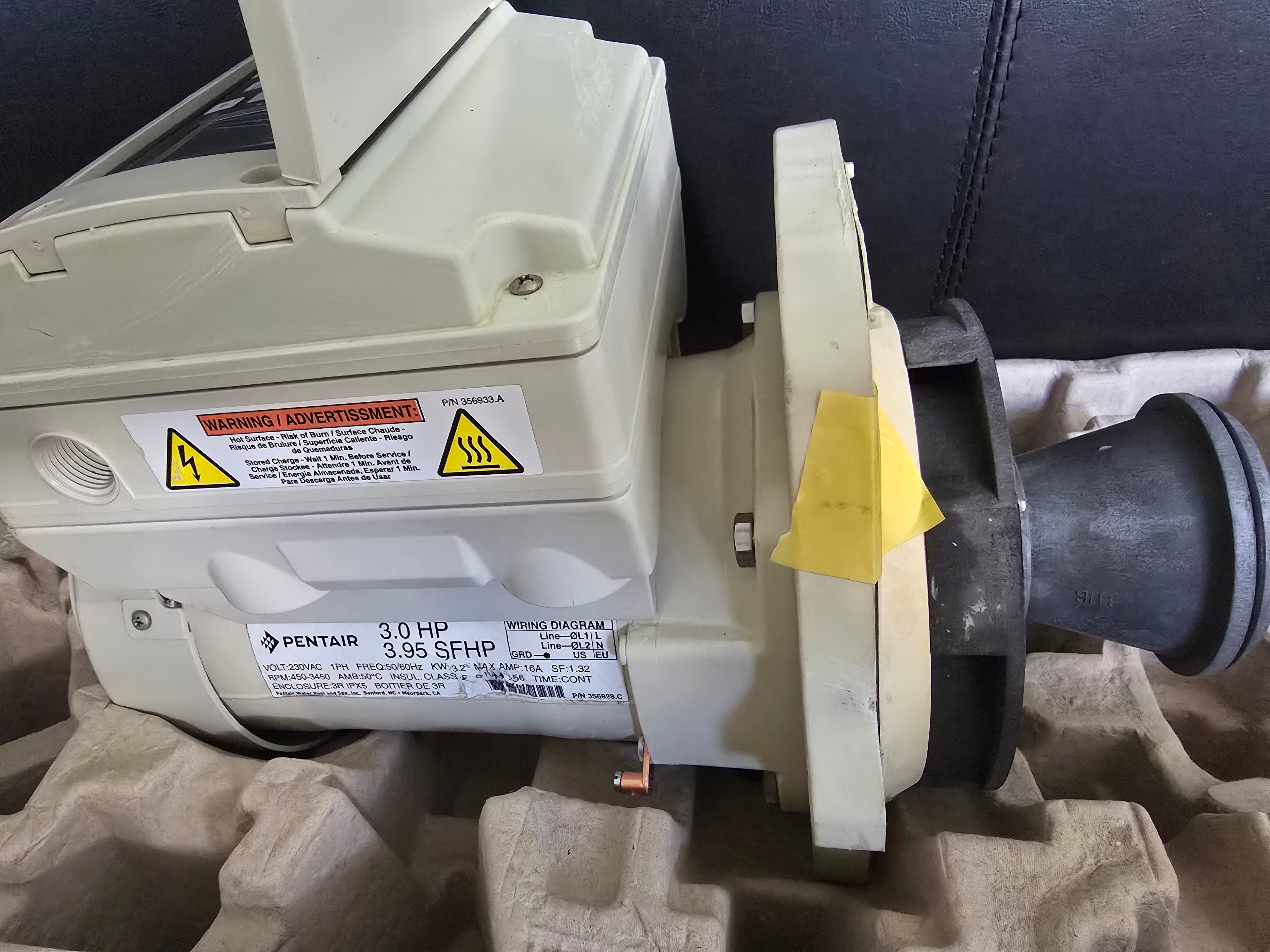 Pentair IntelliFlo VS VSF rebuilt pump right side showing 3.0 HP motor label