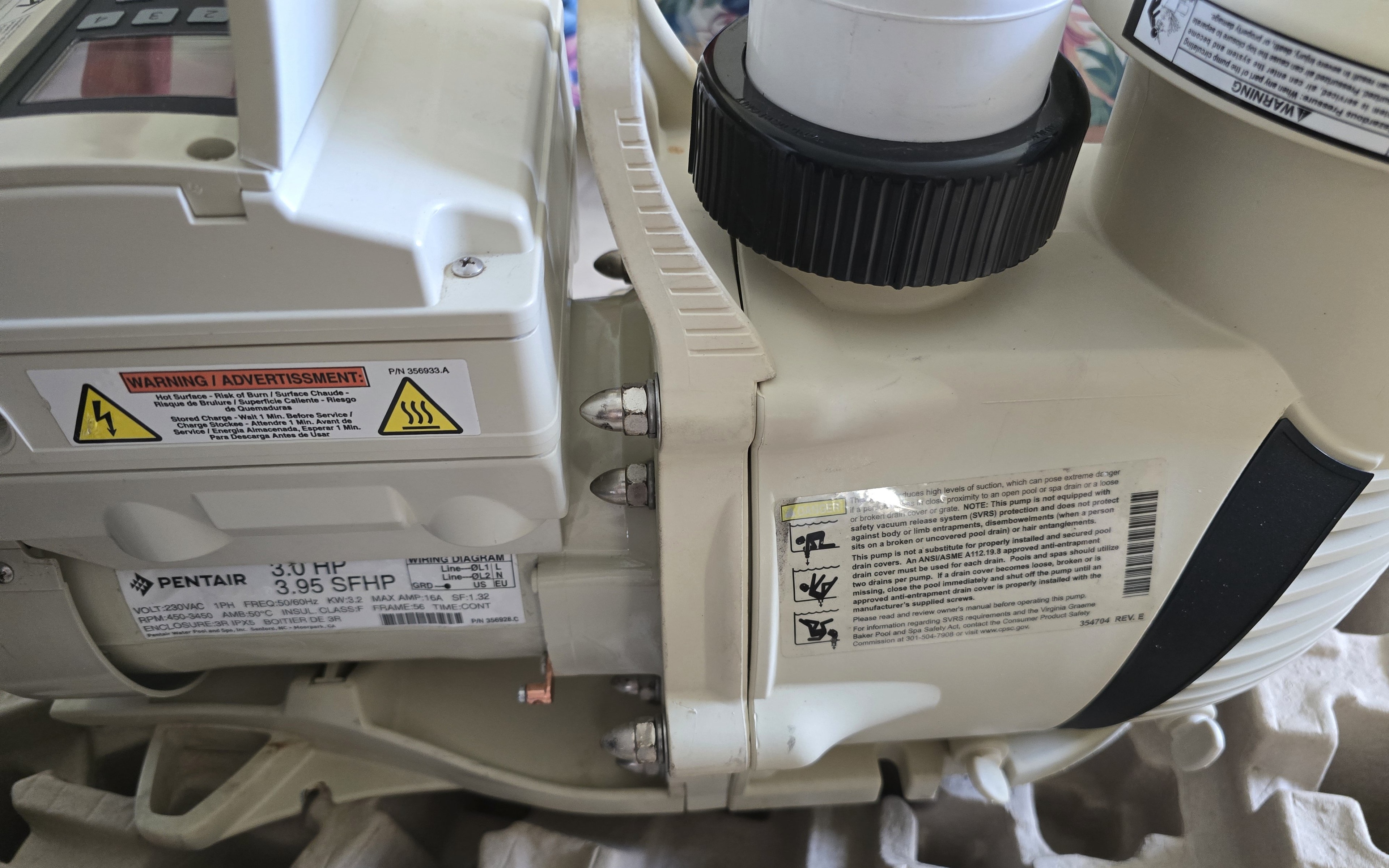 Pentair IntelliFloXF VSF 022056 — right side showing motor specification label