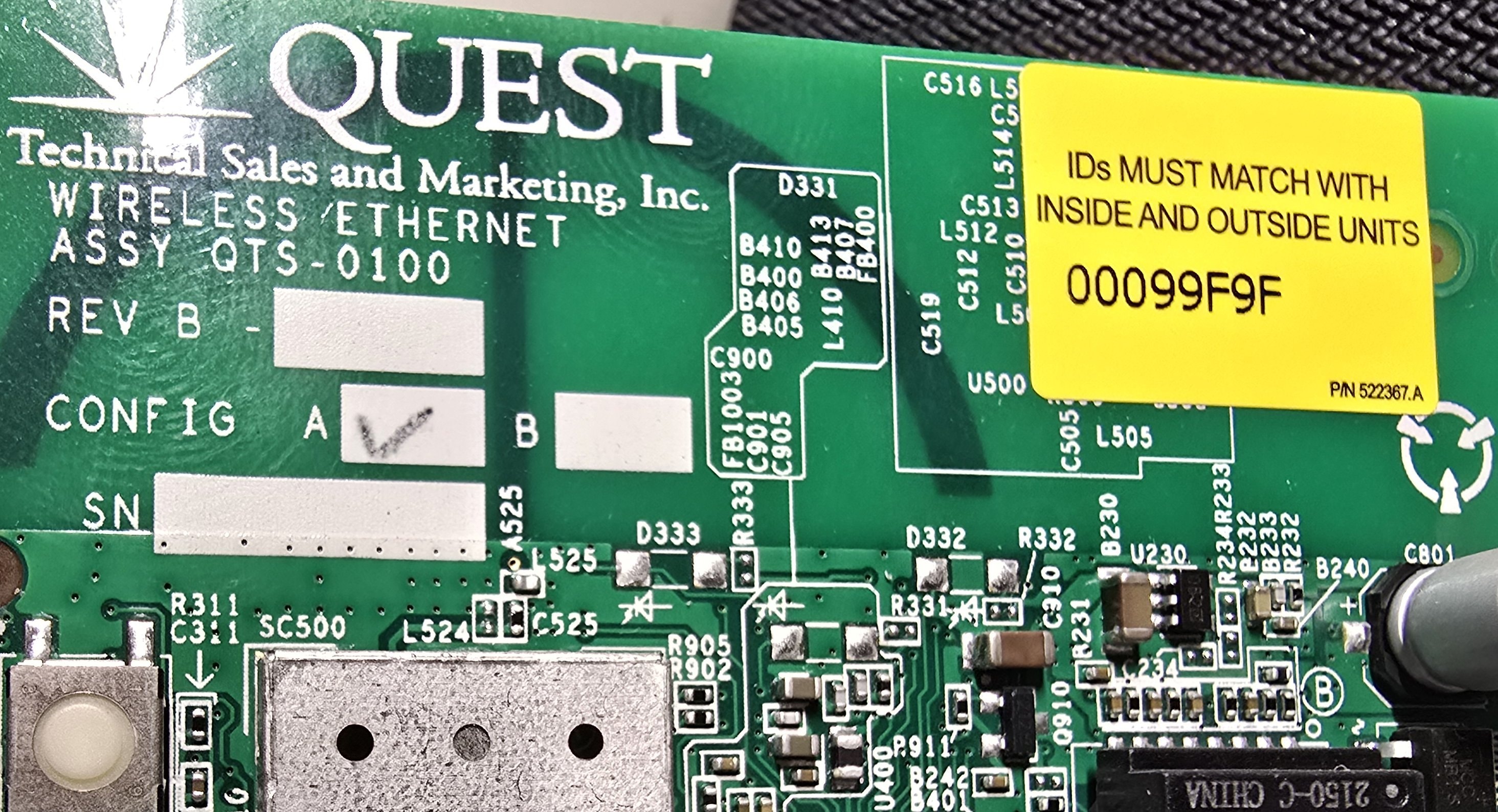 Pentair ScreenLogic2 high-power wireless kit identification label