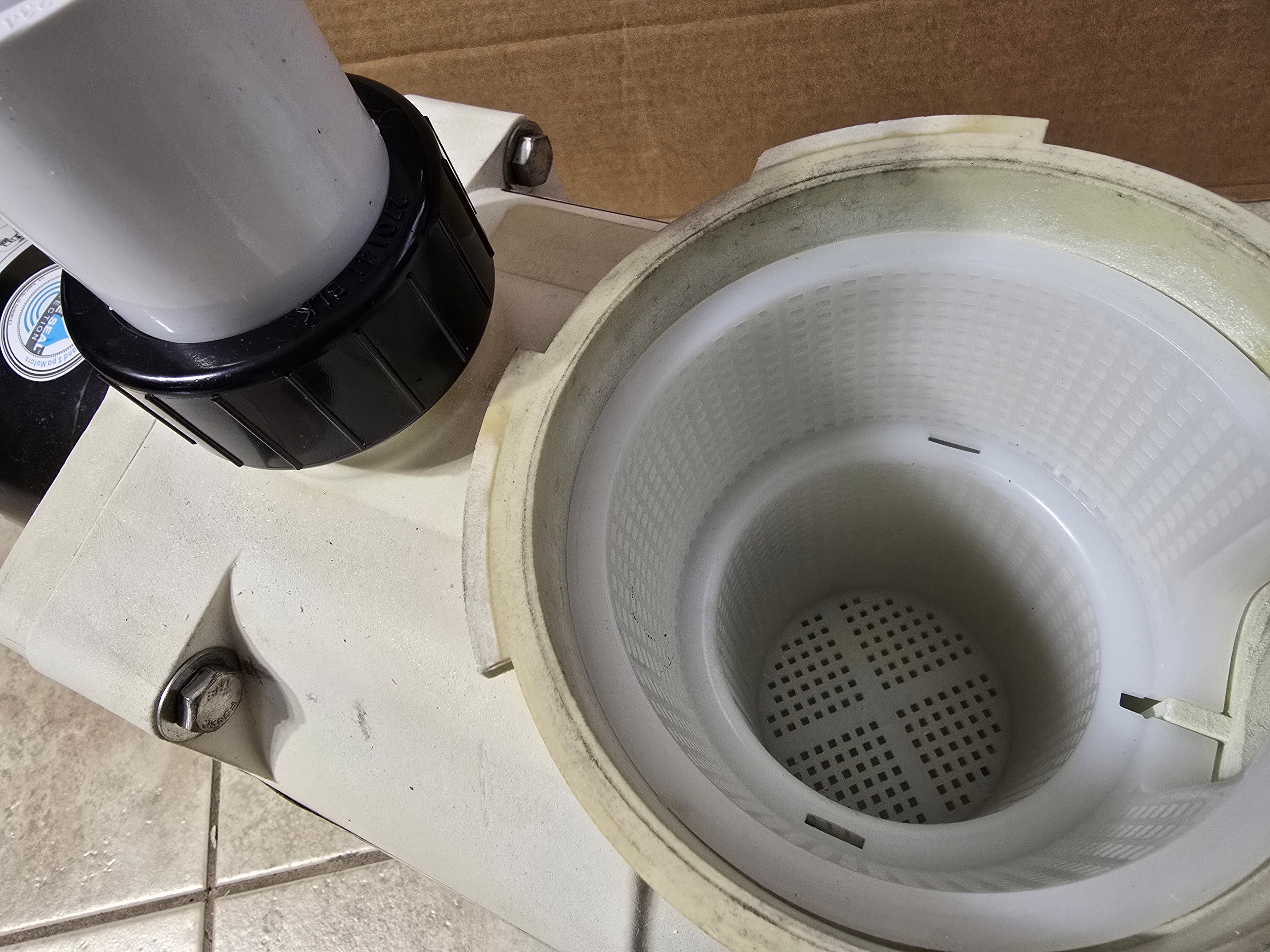 Pentair SuperFlo strainer basket interior — clean and ready