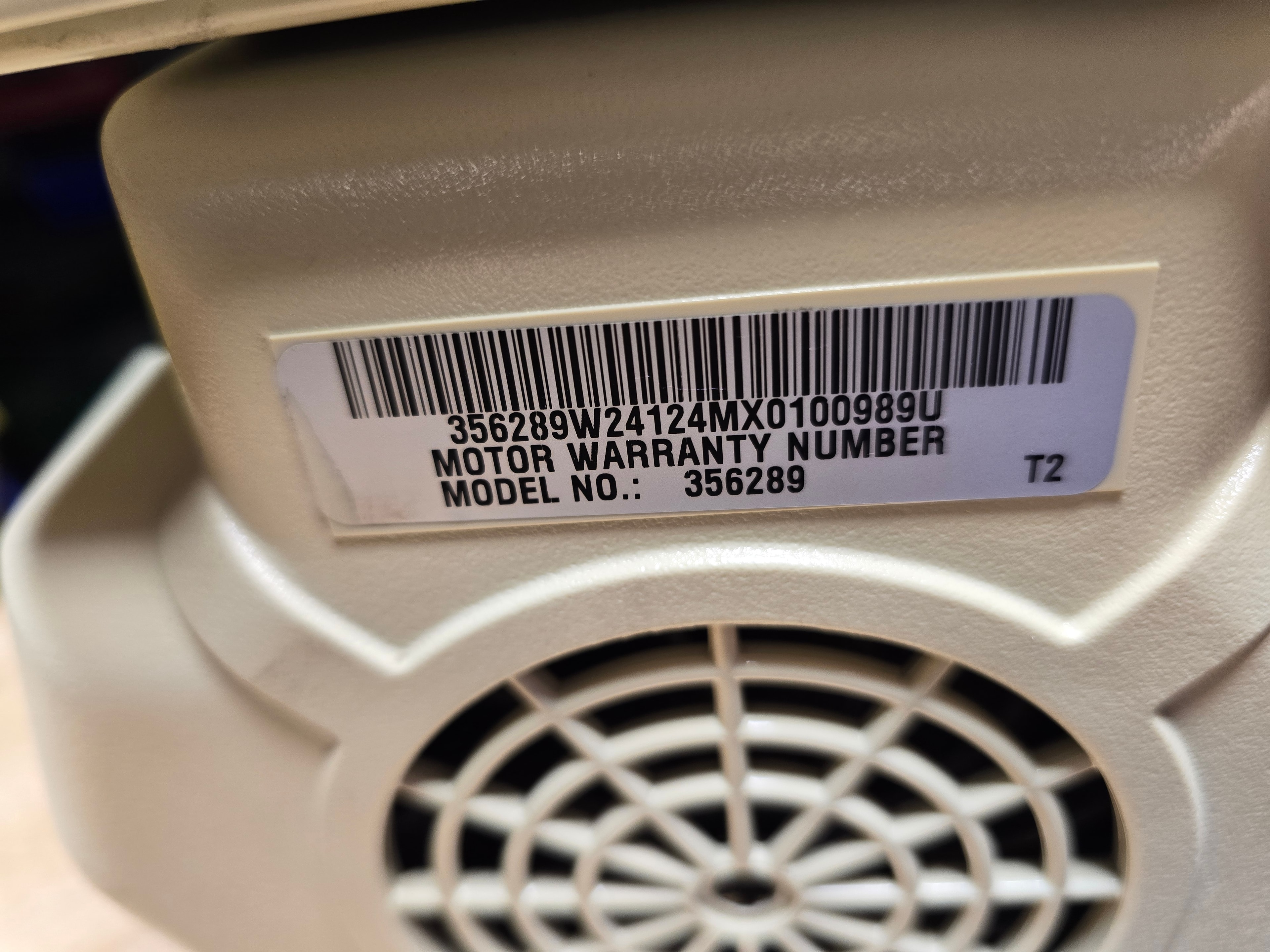 Pentair SuperFlo VST 342002 motor warranty label — Model 356289