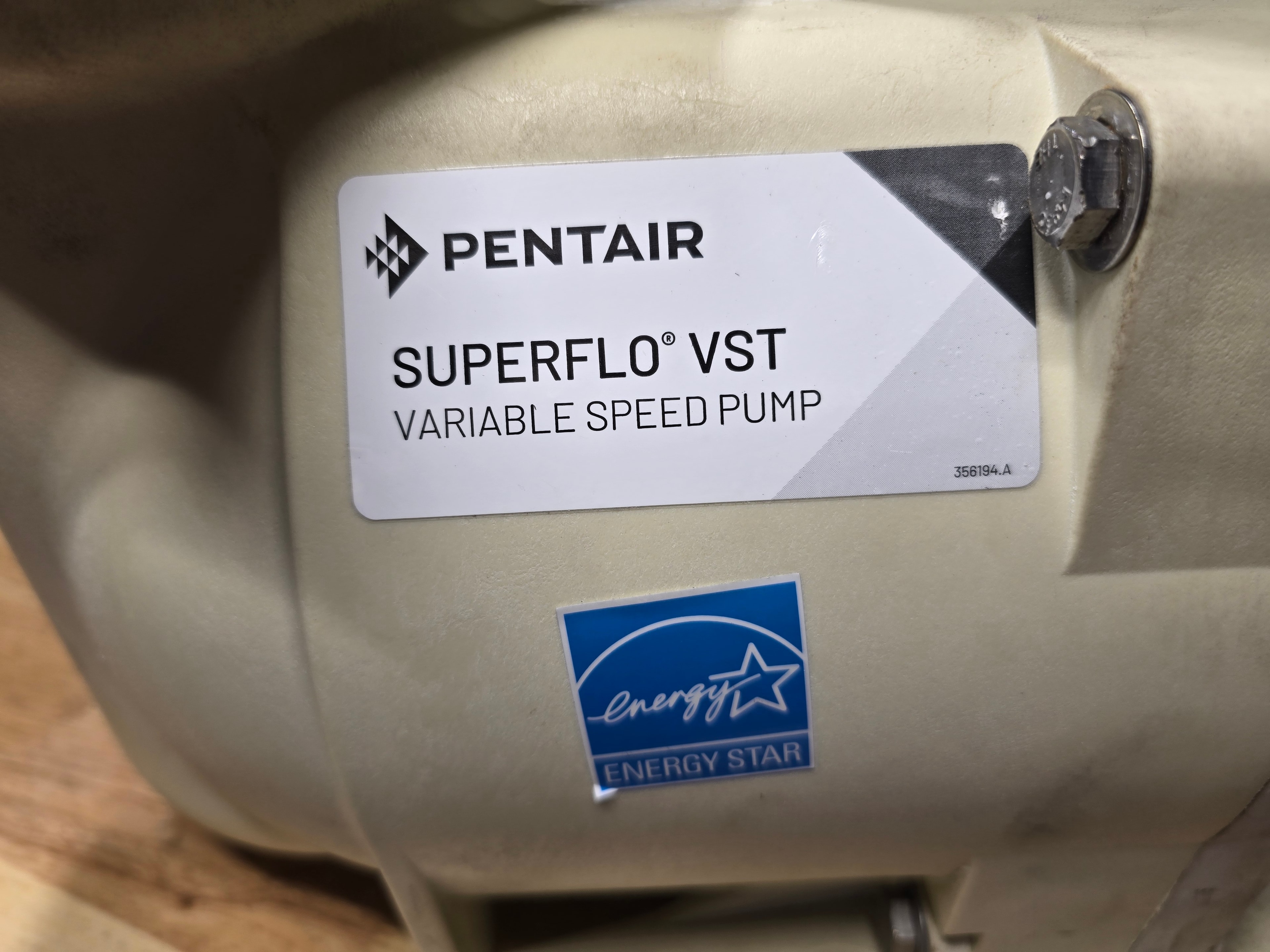 Pentair SuperFlo VST 342002 — full pump on workbench